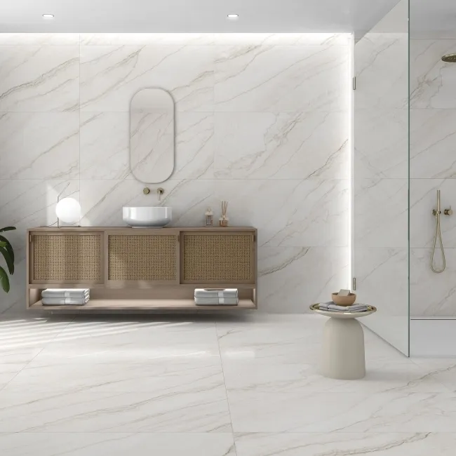 Caelum White Marble Effect Semi Polished Porcelain Wall and Floor Tile 