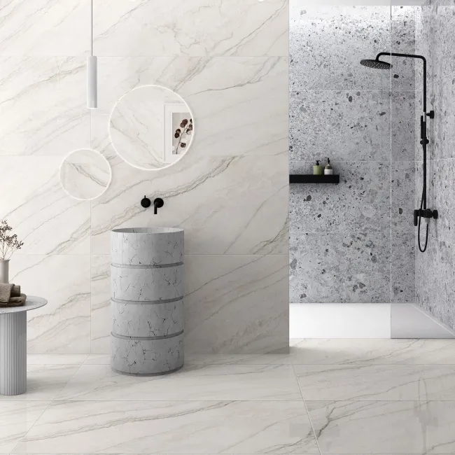 Caelum White Marble Effect Semi Polished Porcelain Wall and Floor Tile 