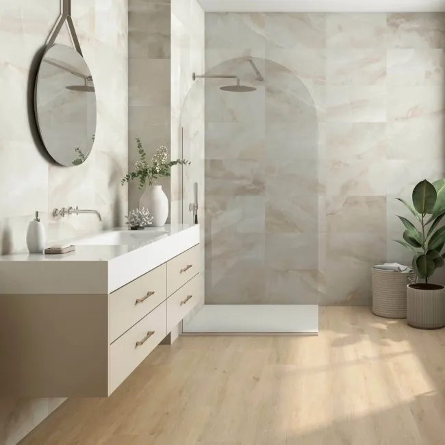 Naza Beige Onyx Marble Effect Matt Ceramic Wall Tile