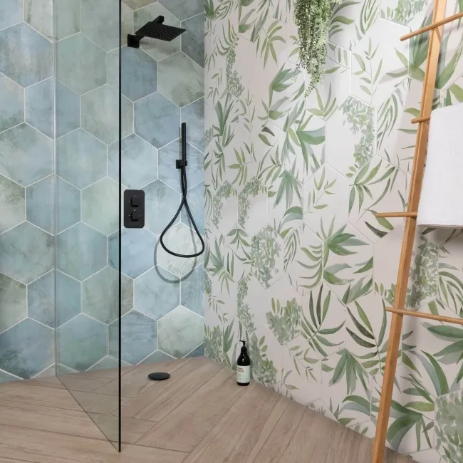 Oasis Floral Patterned Hexagon Matt Porcelain Wall and Floor Tile