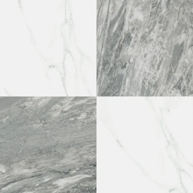 Marble Chess Effect Grey & White Matt Porcelain Tile
