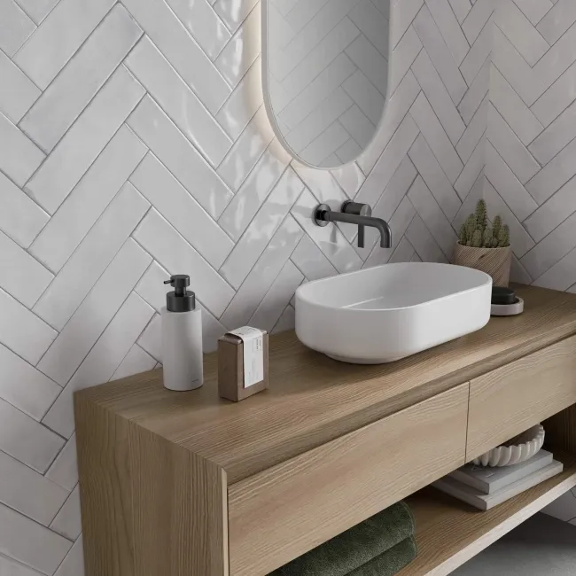 Style Smoke Light Grey Brick Effect Gloss Ceramic Wall Tile