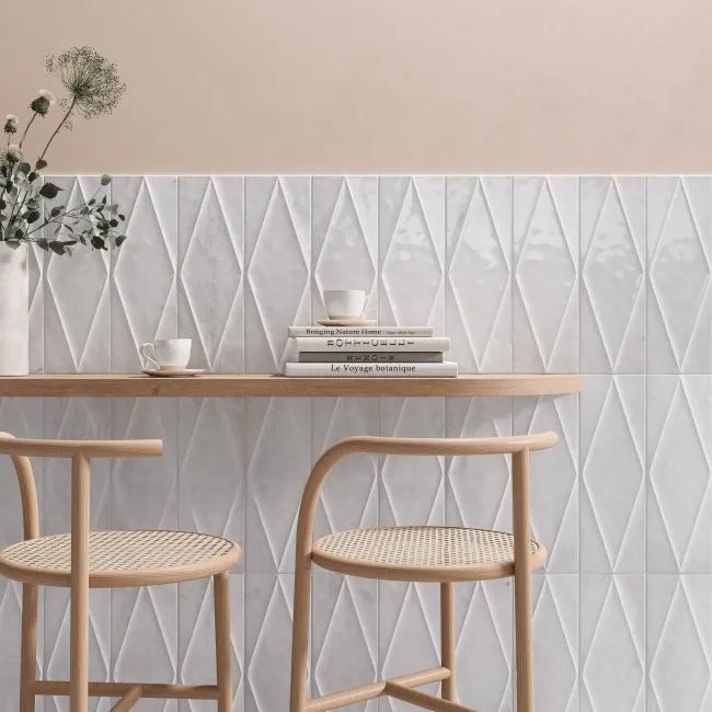 Zellige Antique White Diamond Decor Gloss Porcelain Tile