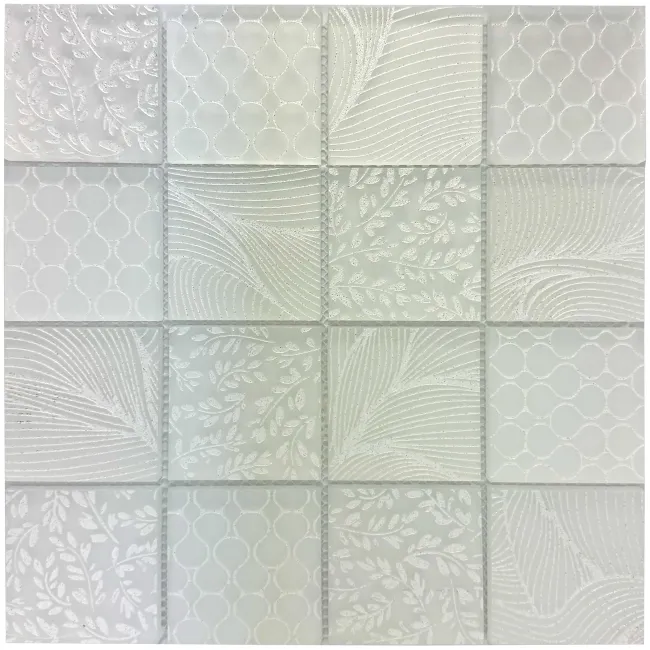 Hampton White Patterned  Matt Glass Mosaic