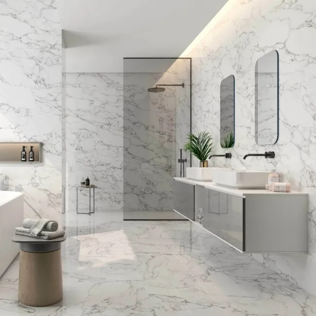Arabescato White Marble Effect Polished Porcelain Wall and Floor Tile