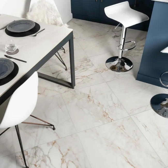 Barnaby White Marble Effect Matt Porcelain Floor Tile