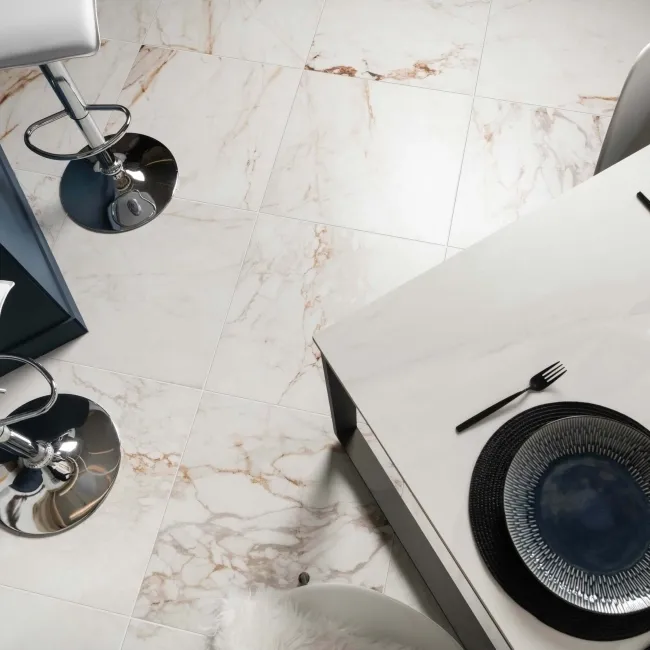 Barnaby White Marble Effect Matt Porcelain Floor Tile