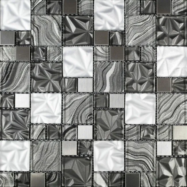 Fabric Grey Swirl Glass Mosaic
