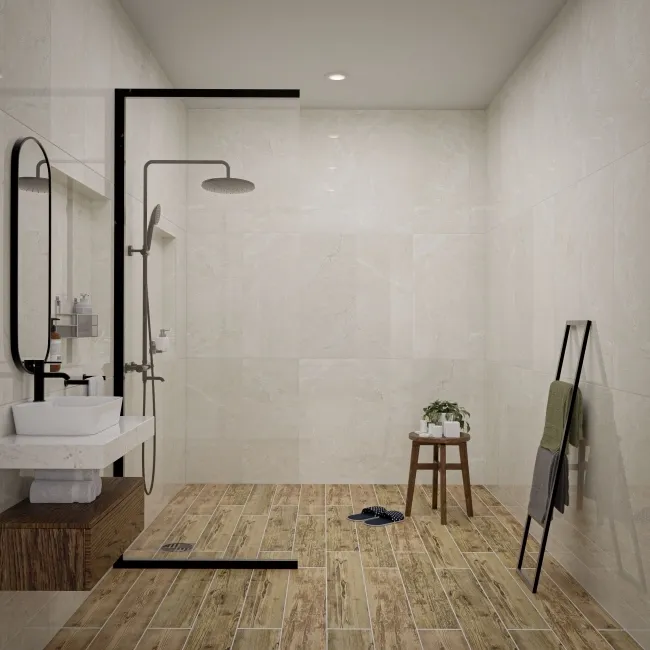 Fior Di Bosco Ivory Marble Effect Gloss Ceramic Wall Tile