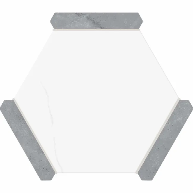 Fusion White Marble Effect & Stone Border Hexagon Tile