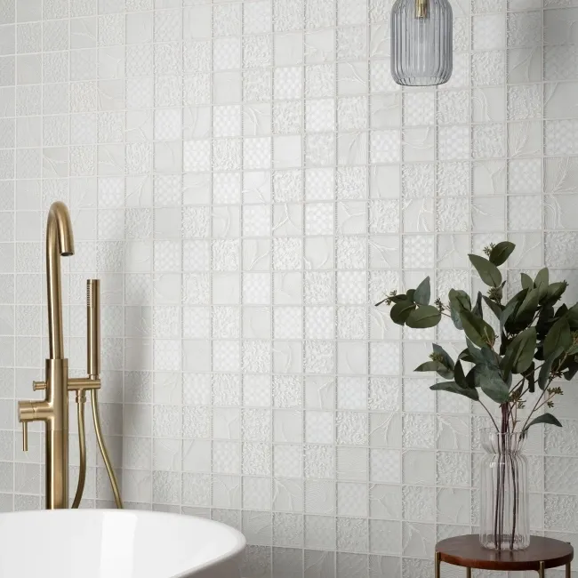 Hampton White Patterned  Matt Glass Mosaic