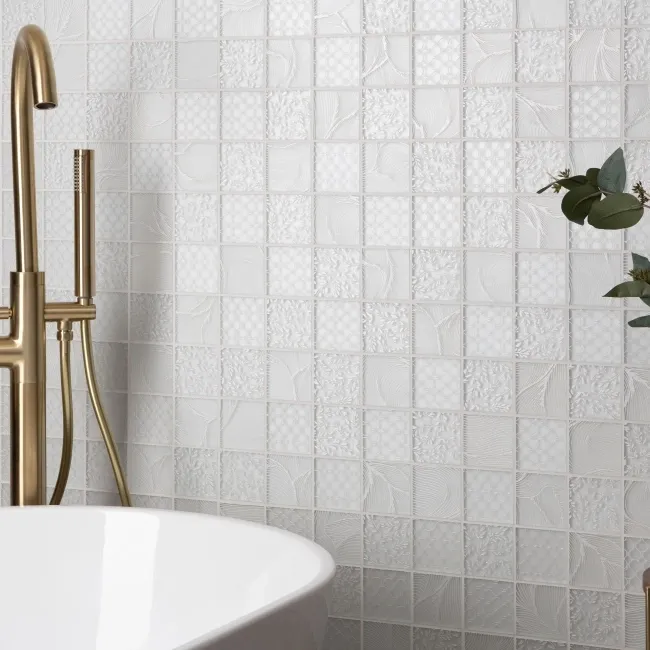 Hampton White Patterned  Matt Glass Mosaic