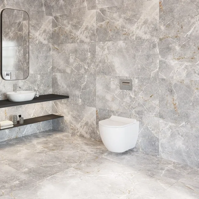 Harmony Light Grey Marble Effect Matt Porcelain Tile