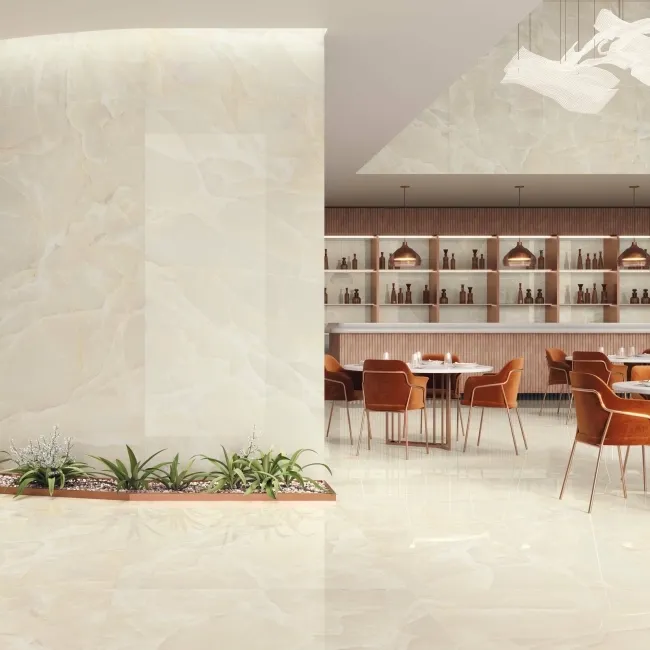 Onyx Marble Effect Cream Polished Porcelain Wall and Floor Tile