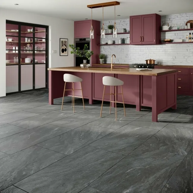 Teide Dark Grey Stone Effect Anti Slip Matt Porcelain Tile