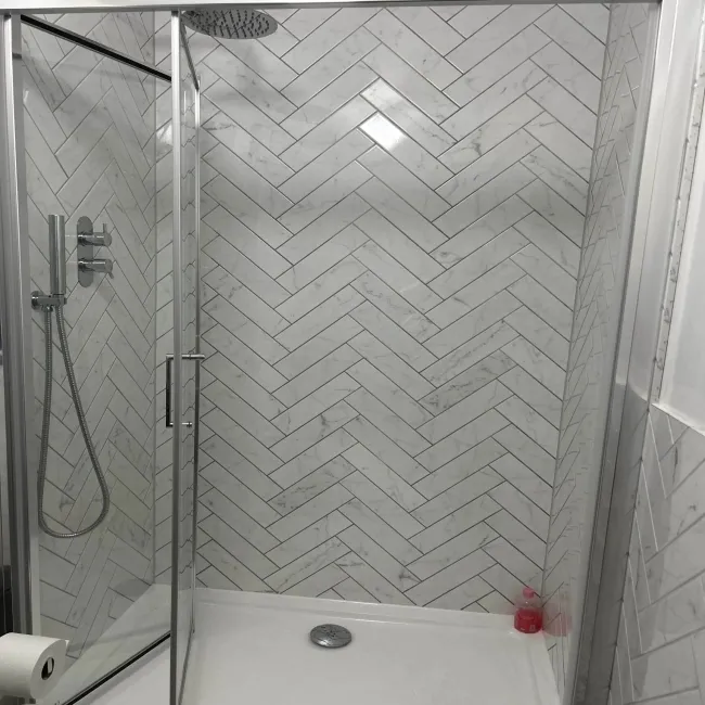 Carrara White Marble Effect Gloss Brick Wall Tile