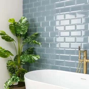 Metro Retro Bevelled Pale Blue Gloss Wall Tile