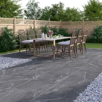 Kansas Graphite Grey Marble Effect Matt Porcelain Outdoor Slab Tile