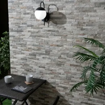 Palermo Natural Slate Effect Wall Tile 80x440 Outdoor Cladding Roomset
