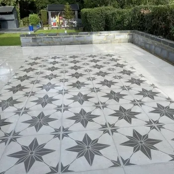 Bellevue Star Decor Ivory Matt Stone Effect Porcelain Outdoor Slab Tile