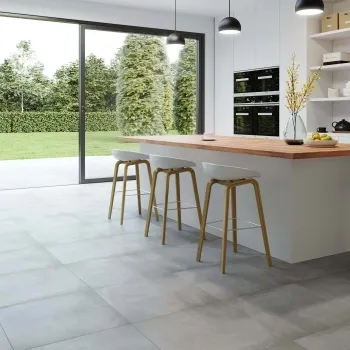Waterfront Grey Matt Floor Tiles 600x600 Kitchen Roomset
