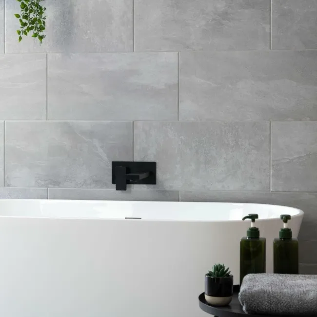 Augusta Ice Grey Slate Effect Matt Porcelain Wall and Floor Tile