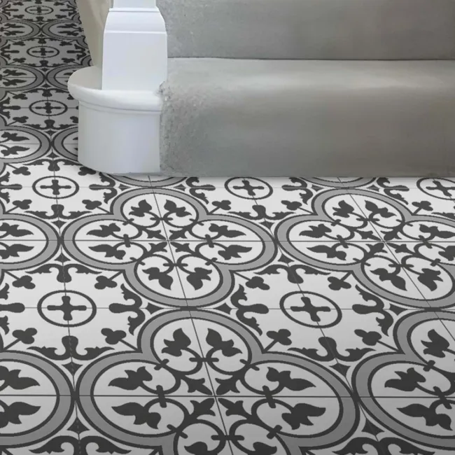 Avon Grey Victorian Patterned Matt Ceramic Floor Tile