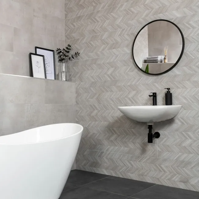 Bercy Chevron Decor Grey Concrete Effect Matt Ceramic Wall Tile