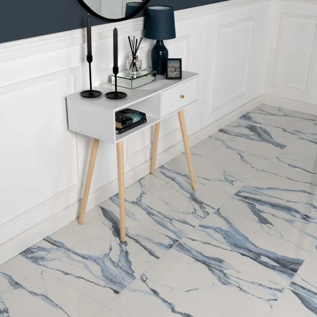 Calacatta Blue Marble Effect Polished Porcelain Floor Tile