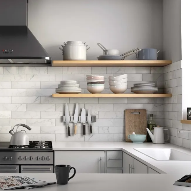 Carrara White Marble Effect Matt Brick Wall Tiles