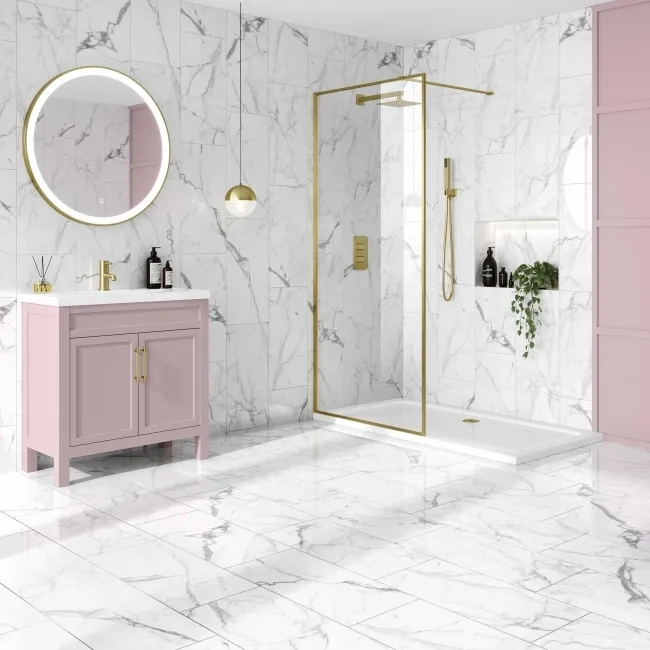 Carrera White Marble Effect Polished Porcelain Wall and Floor Tile