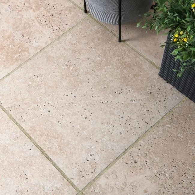 Classic Beige Travertine Effect Matt Porcelain Outdoor Slab Tile
