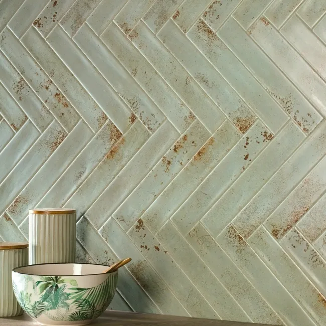 Cool Sage Green Brick Effect Matt Ceramic Wall Tile