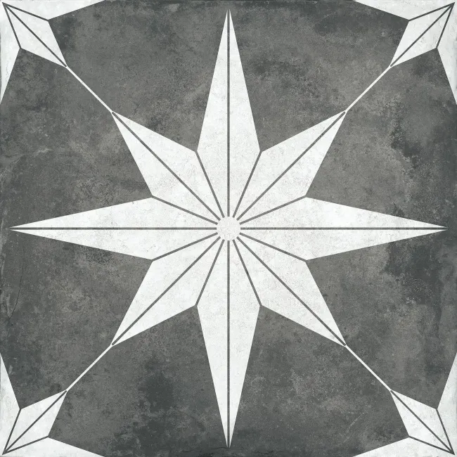 Supernova Star Black Patterned Matt Vitrified Ceramic Floor Tile