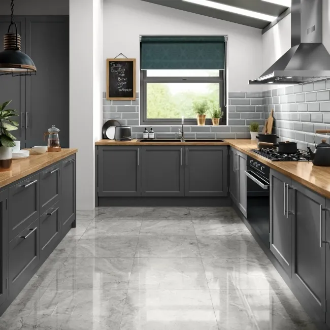 Immense Grey Stone Effect Polished Porcelain Floor Tile