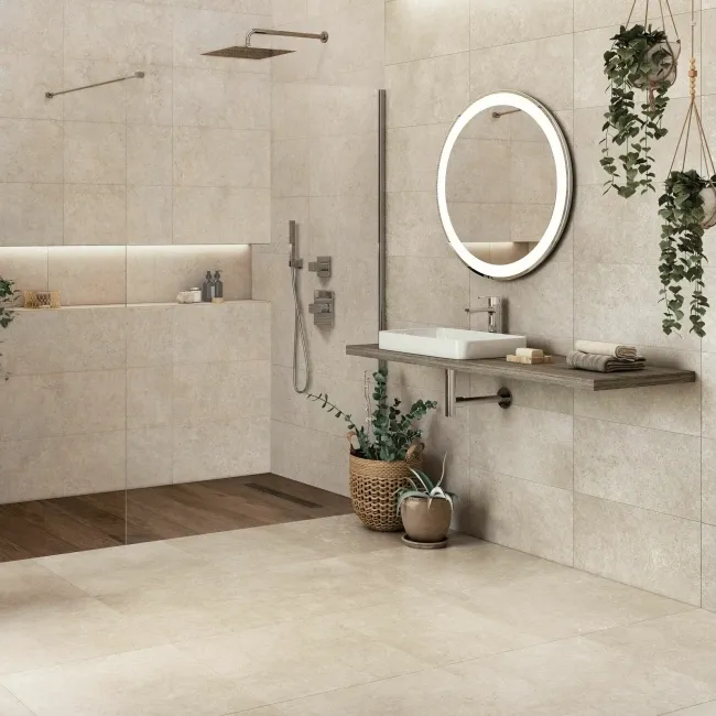 Roca Limestone Effect Ivory Matt Porcelain Wall & Floor Tile