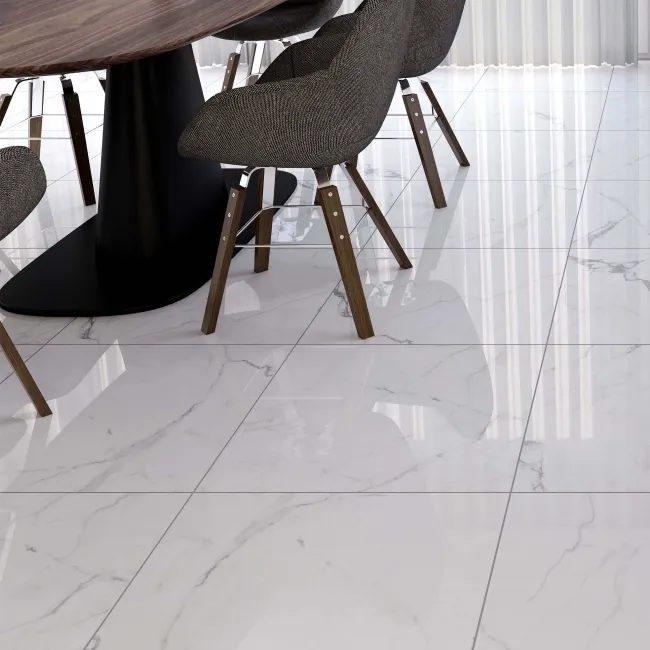 Carrera White Marble Effect Rectified Polished Porcelain Floor Tile