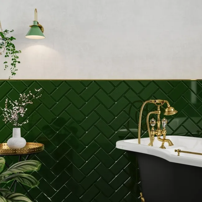 Metro Bevelled Victorian Green Gloss Ceramic Wall Tile