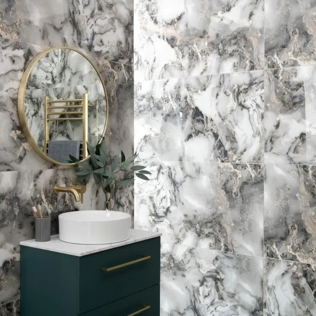 Sky Grey Marble Effect Polished Porcelain Wall and Floor Tile