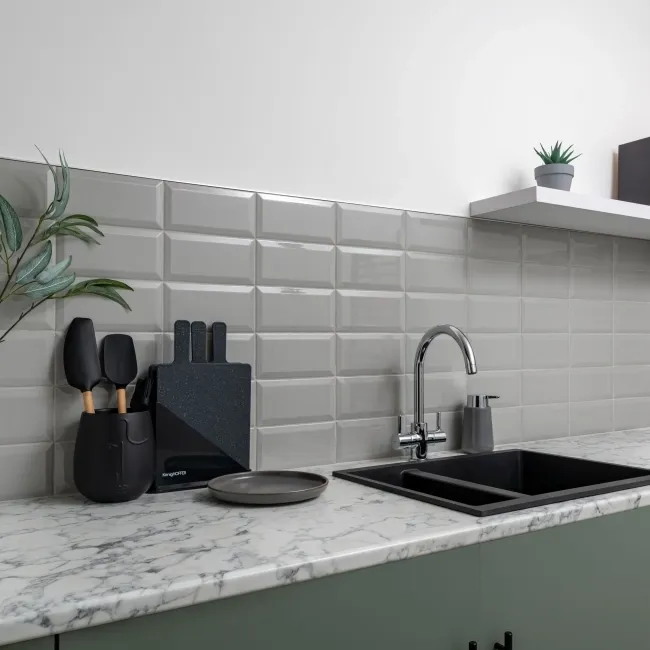Subway Bevelled Grey Gloss Ceramic Wall Tiles