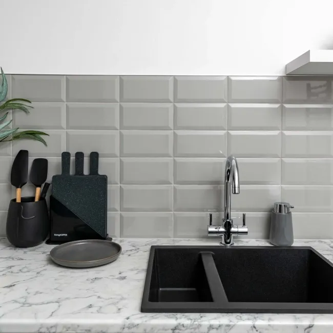 Subway Bevelled Grey Gloss Ceramic Wall Tiles