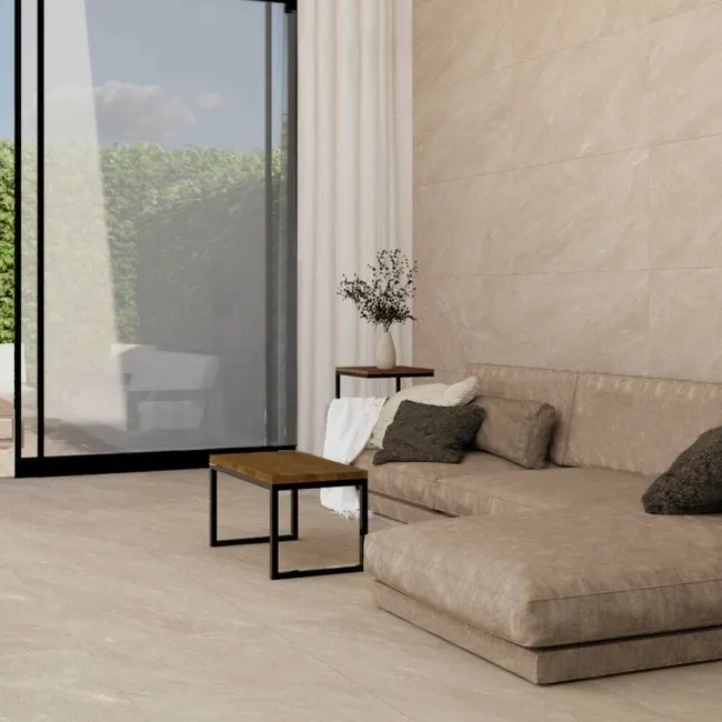 Teide Ivory Stone Effect Anti Slip Matt Porcelain Tile