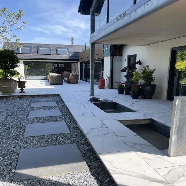 Carrara White Marble Effect Large Outdoor Porcelain Slab Tile