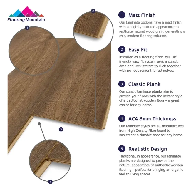 Variety Deep Brown Oak Pure+ Laminate Flooring 8mm