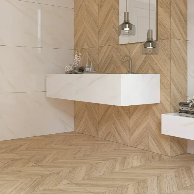 Loire Maple Matt Chevron Wood Effect Porcelain Floor Tile