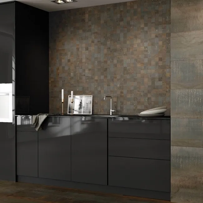 Metal Rust Rectified Porcelain Mosaic