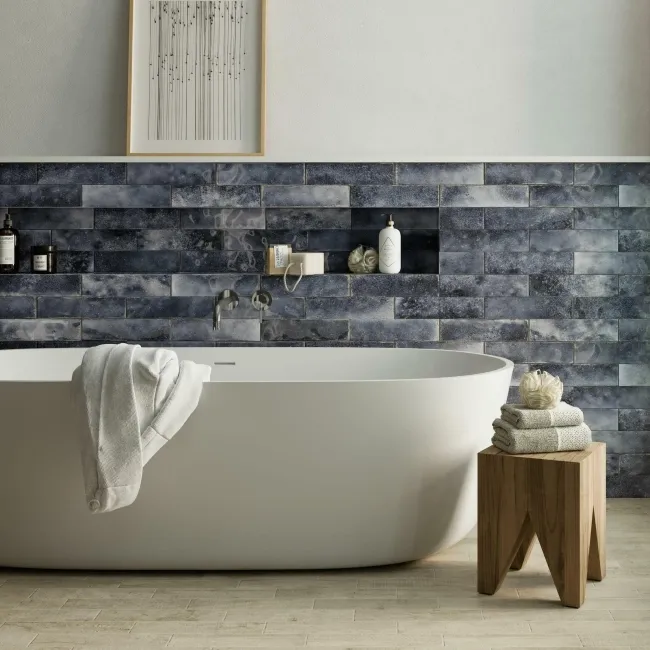 Style Denim Blue Brick Effect Gloss Ceramic Wall Tile