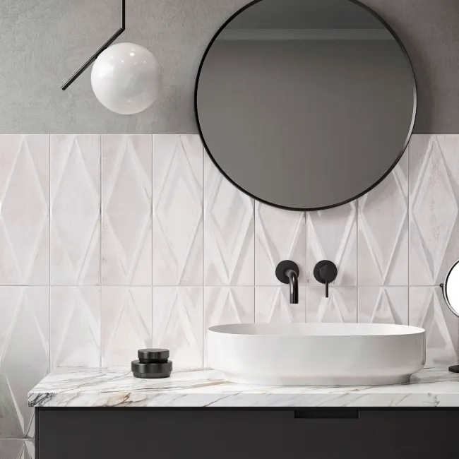 Zellige Antique White Diamond Decor Gloss Porcelain Tile