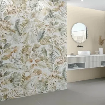 Lifefull Beige Floral Decor Matt Porcelain Wall Tile