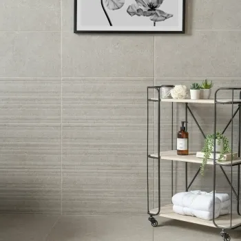 Towns Taupe Nimes Decor Wall Tile 303x613 Bathroom Roomset